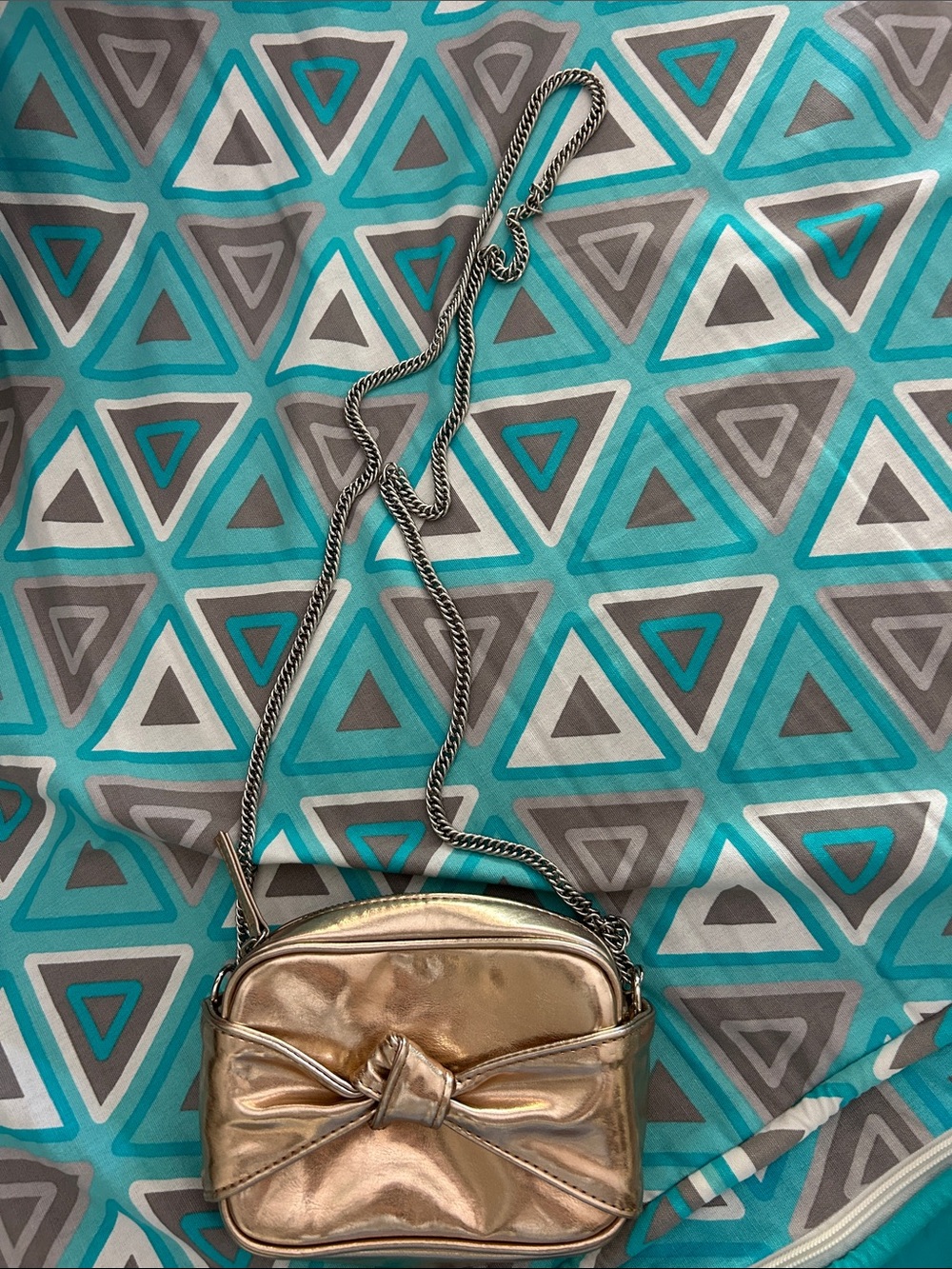 Girls' Metallic Gold Bow Crossbody Bag with Chain Strap